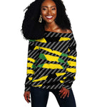 Black Jamaicans Jamaica Beast Off Shoulder Sweater Ripped Flag Graphic - African Pride