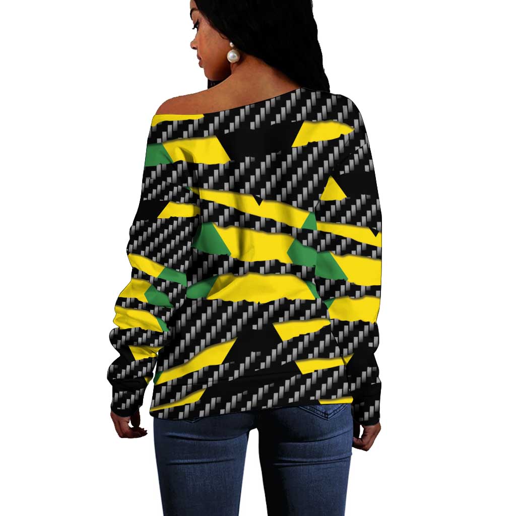 Black Jamaicans Jamaica Beast Off Shoulder Sweater Ripped Flag Graphic - African Pride