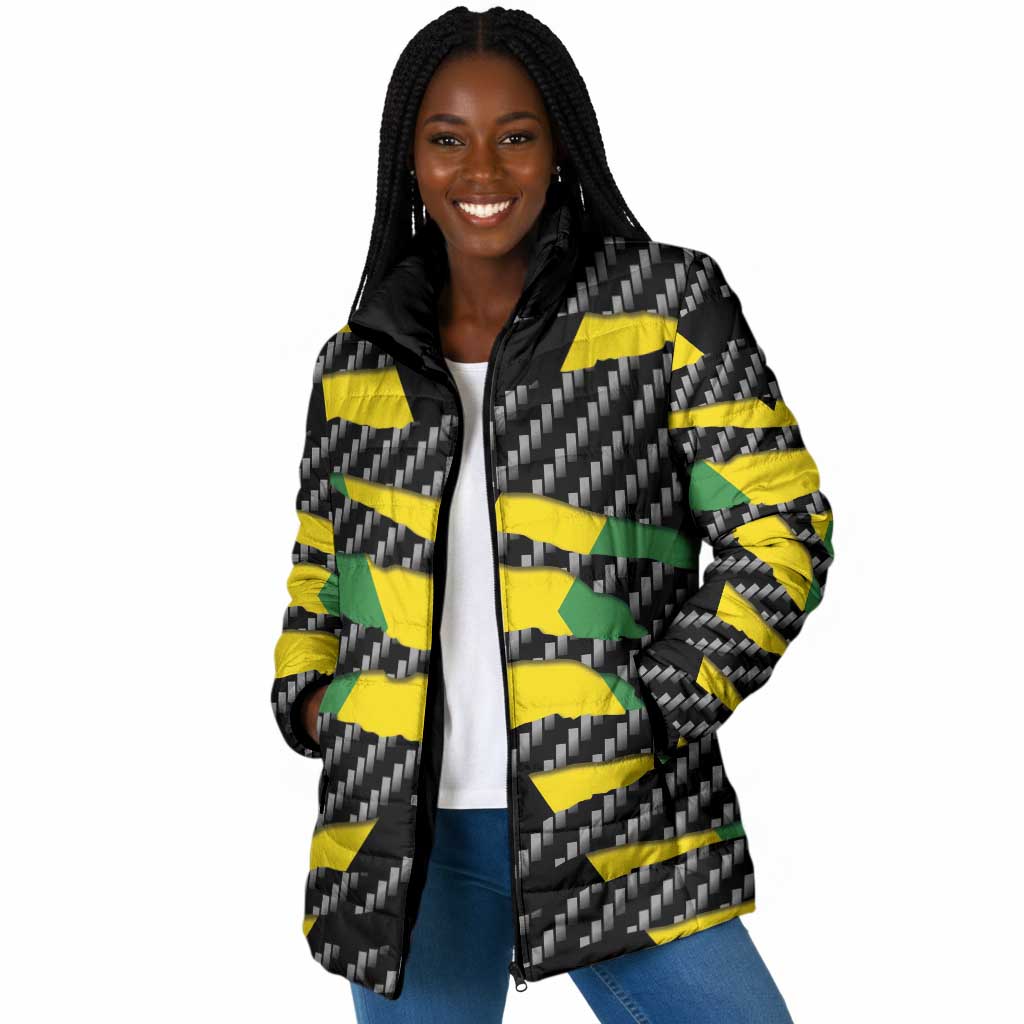 Black Jamaicans Jamaica Beast Padded Jacket Ripped Flag Graphic