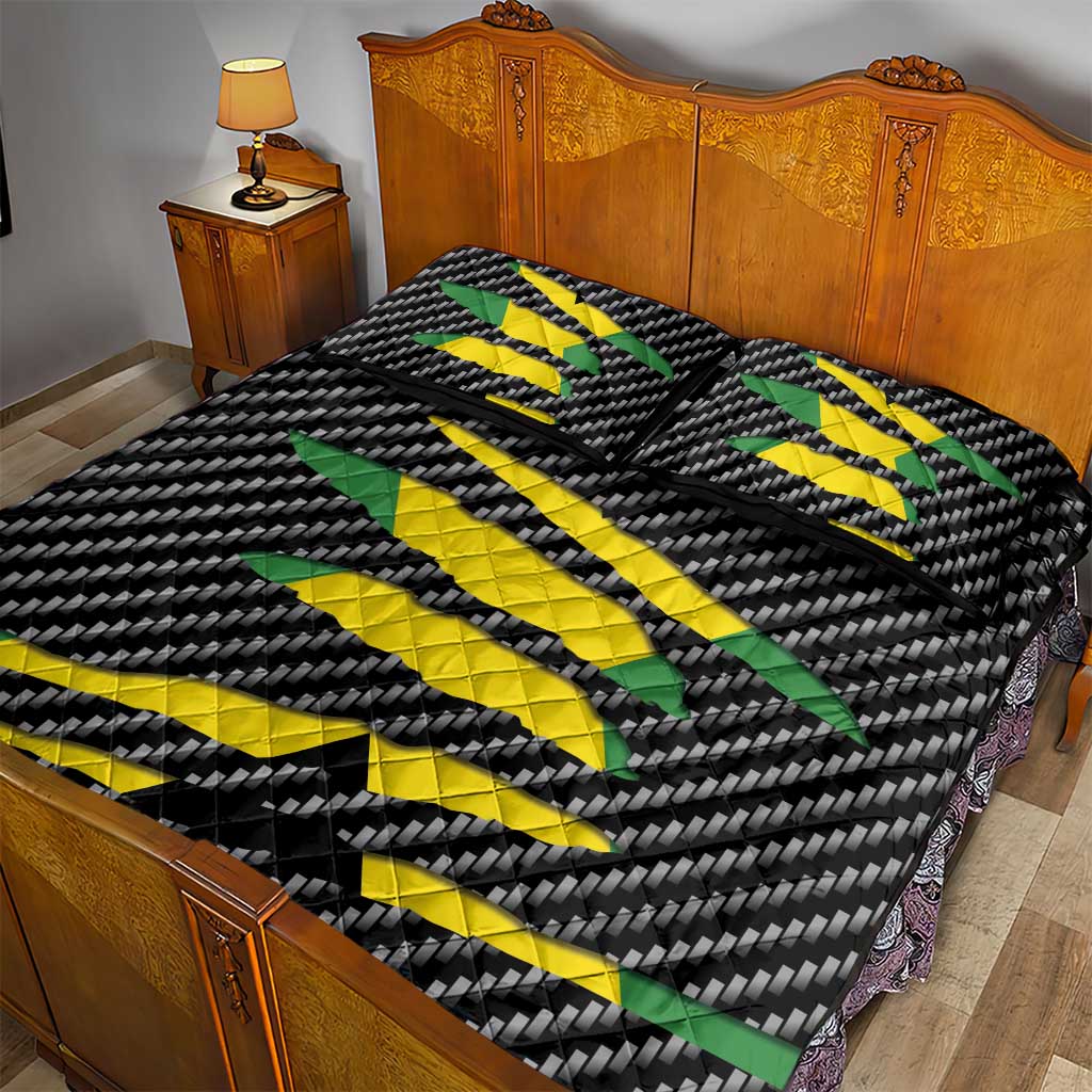 Black Jamaicans Jamaica Beast Quilt Bed Set Ripped Flag Graphic - African Pride