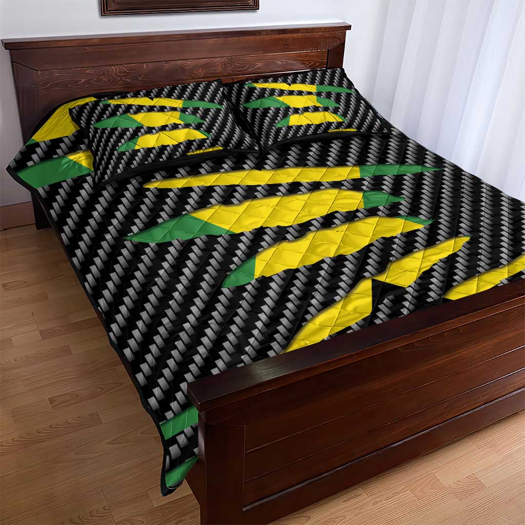 Black Jamaicans Jamaica Beast Quilt Bed Set Ripped Flag Graphic - African Pride