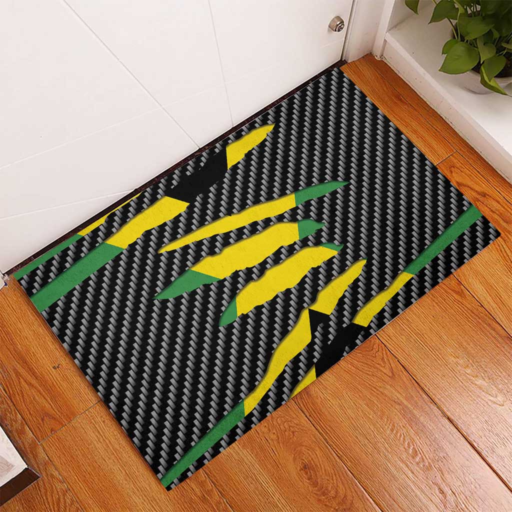 Black Jamaicans Jamaica Beast Rubber Doormat Ripped Flag Graphic - African Pride