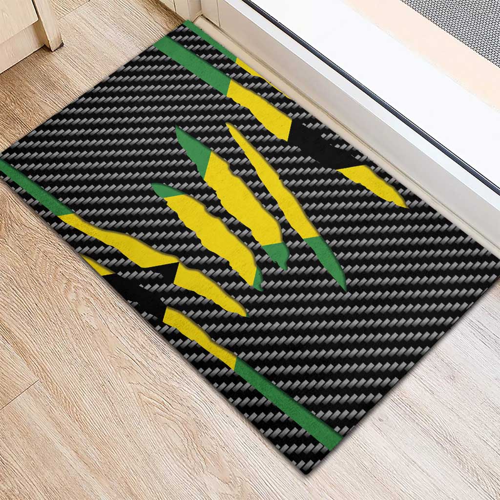 Black Jamaicans Jamaica Beast Rubber Doormat Ripped Flag Graphic - African Pride