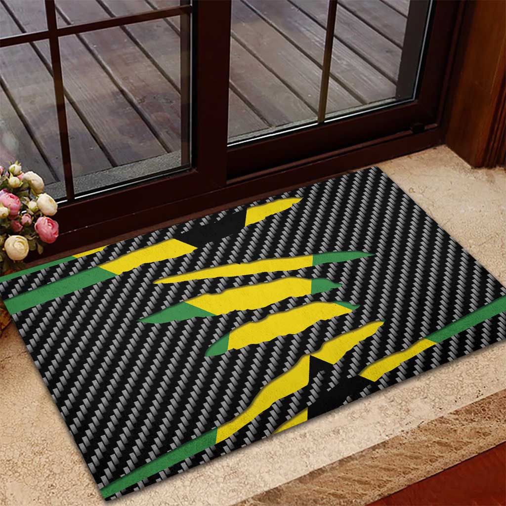 Black Jamaicans Jamaica Beast Rubber Doormat Ripped Flag Graphic - African Pride