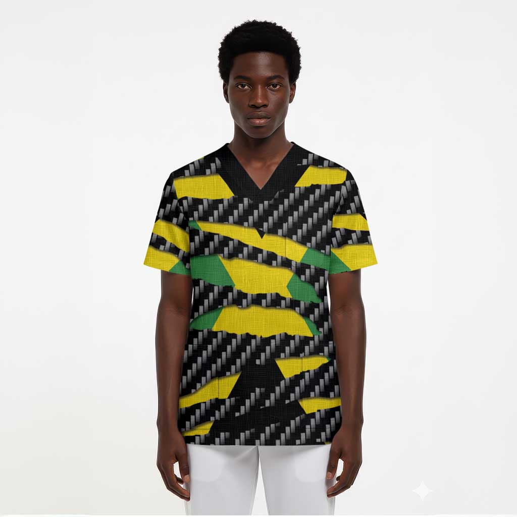 Black Jamaicans Jamaica Beast Scrub Top Ripped Flag Graphic - African Pride