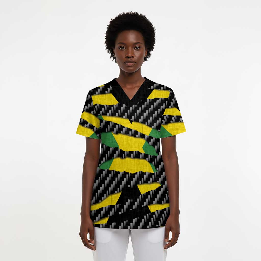 Black Jamaicans Jamaica Beast Scrub Top Ripped Flag Graphic - African Pride