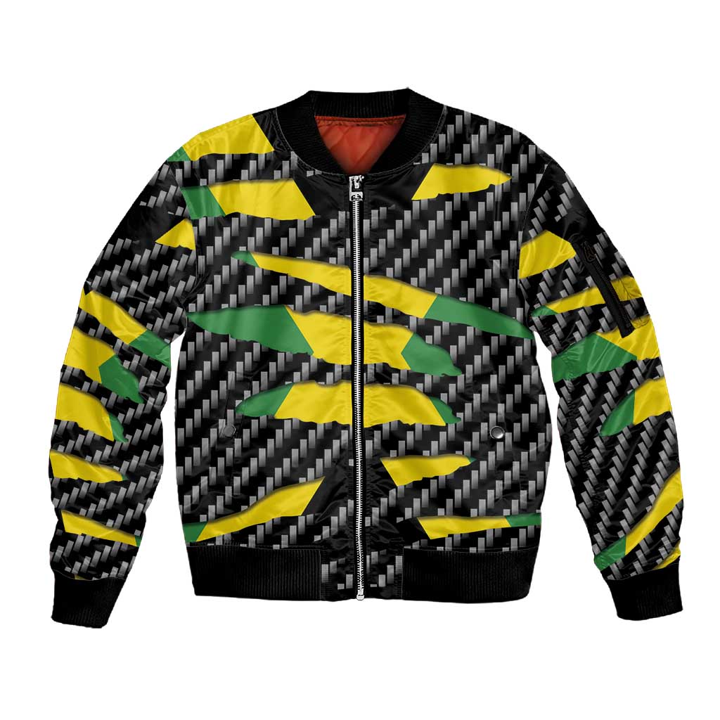 Black Jamaicans Jamaica Beast Sleeve Zip Bomber Jacket Ripped Flag Graphic - African Pride