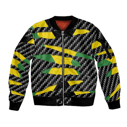 Black Jamaicans Jamaica Beast Sleeve Zip Bomber Jacket Ripped Flag Graphic - African Pride