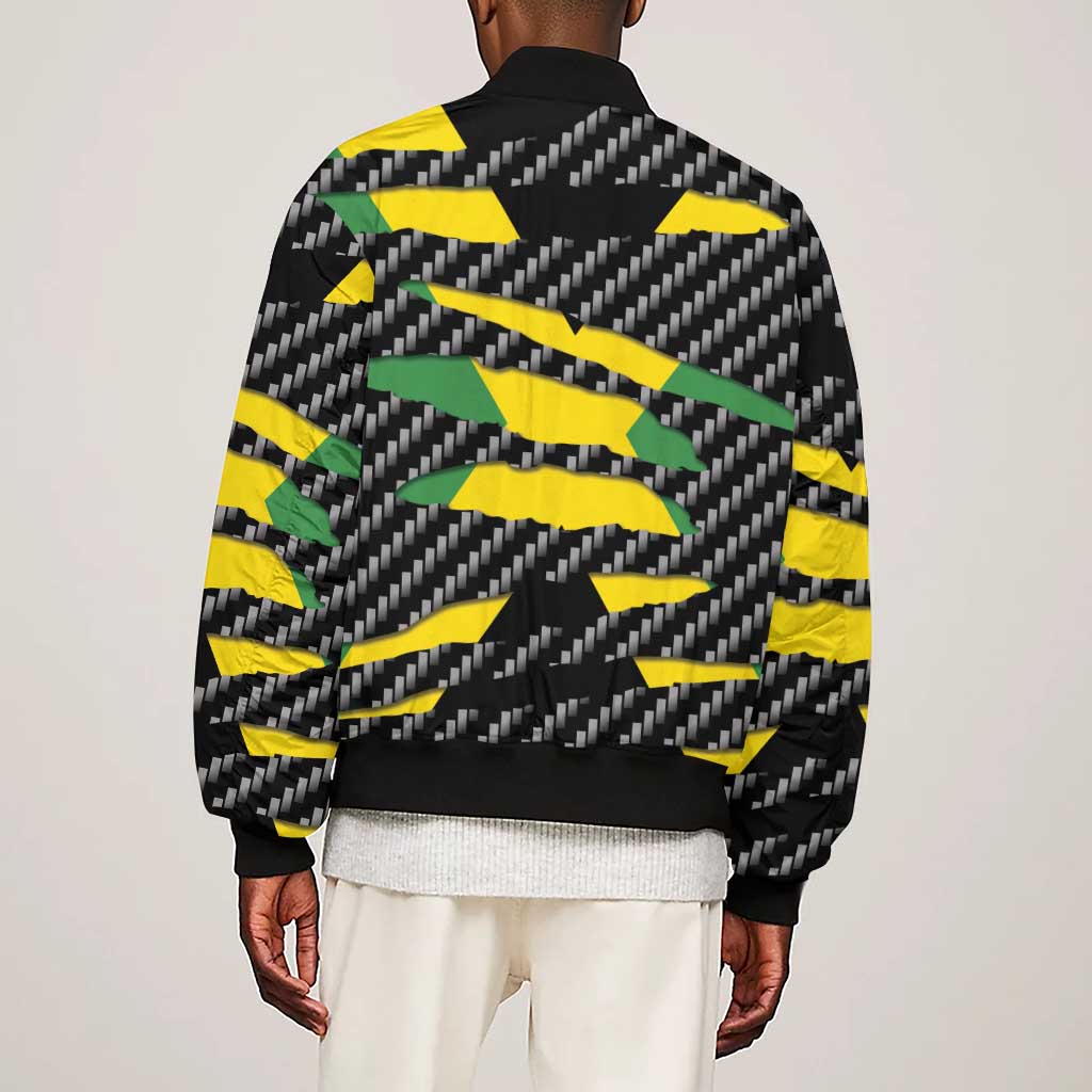 Black Jamaicans Jamaica Beast Sleeve Zip Bomber Jacket Ripped Flag Graphic - African Pride