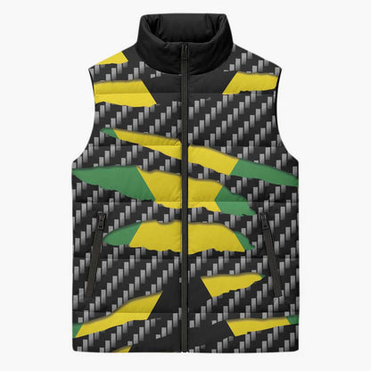 Black Jamaicans Jamaica Beast Sleeveless Puffer Jacket Ripped Flag Graphic