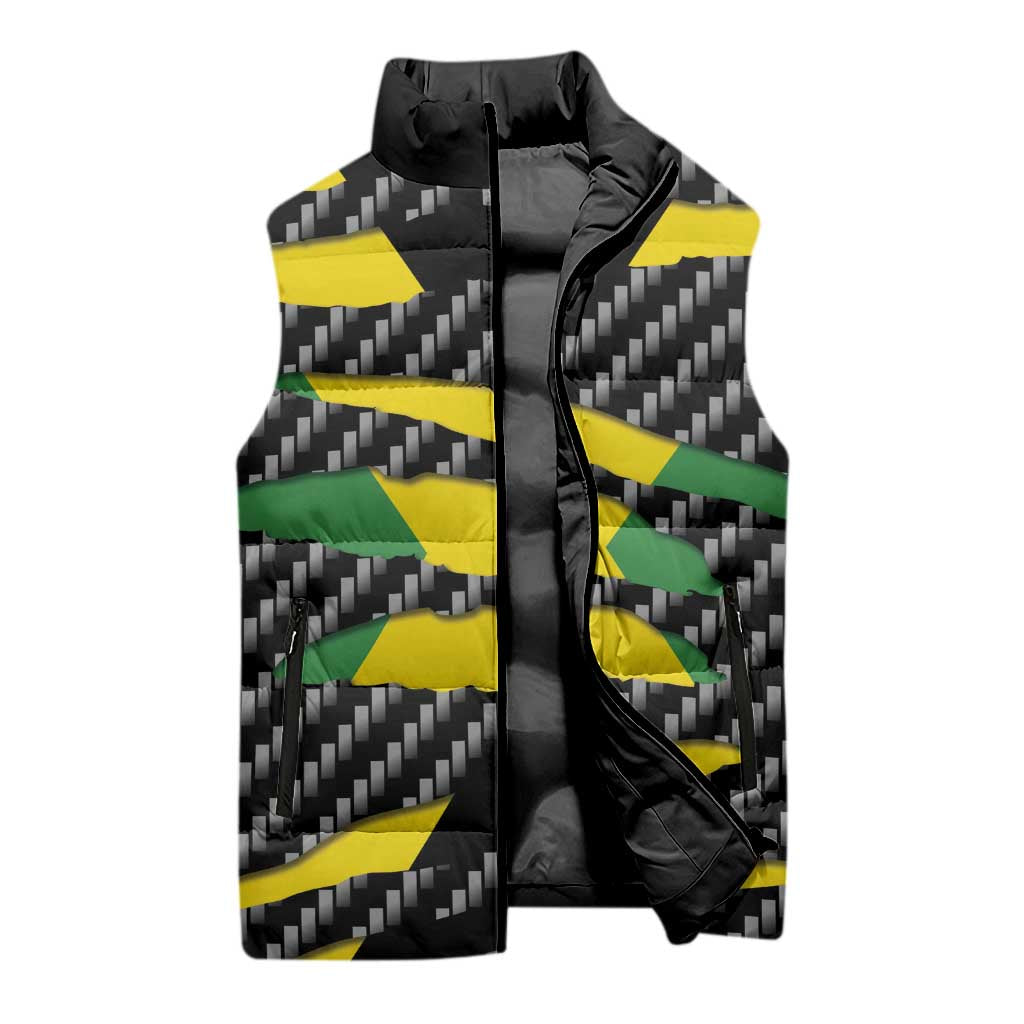Black Jamaicans Jamaica Beast Sleeveless Puffer Jacket Ripped Flag Graphic