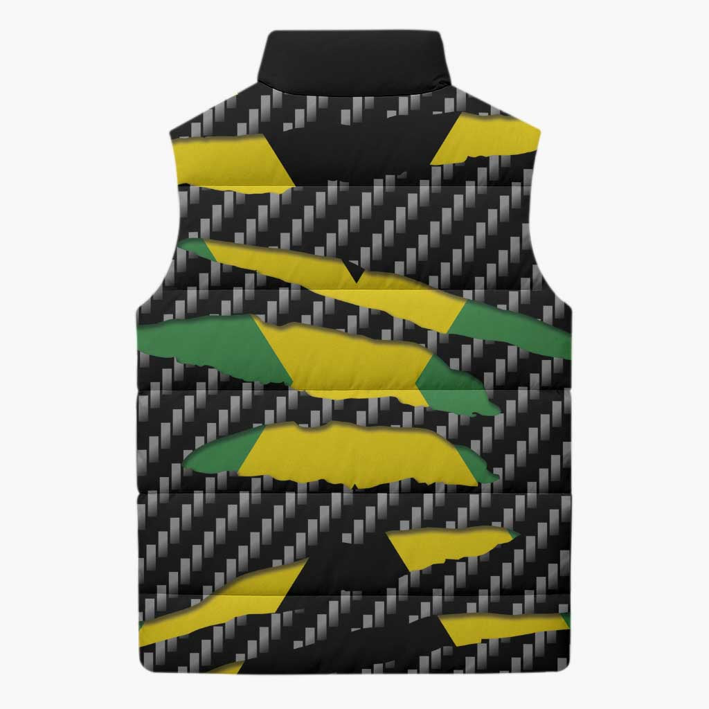 Black Jamaicans Jamaica Beast Sleeveless Puffer Jacket Ripped Flag Graphic