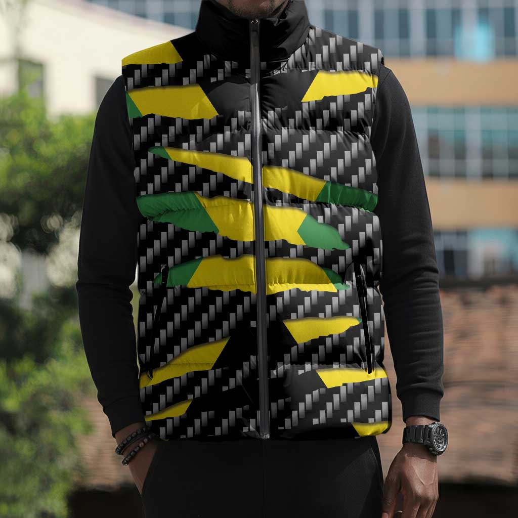 Black Jamaicans Jamaica Beast Sleeveless Puffer Jacket Ripped Flag Graphic