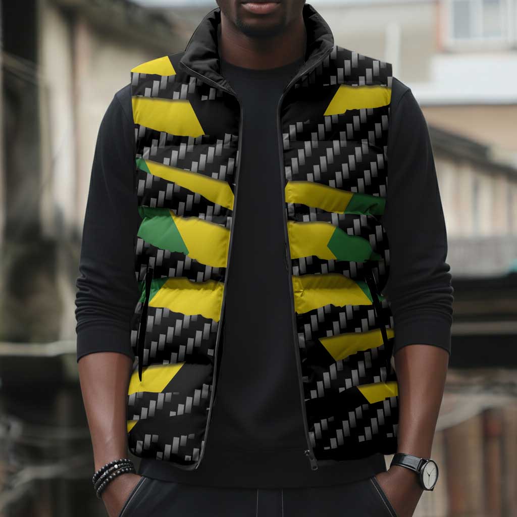 Black Jamaicans Jamaica Beast Sleeveless Puffer Jacket Ripped Flag Graphic