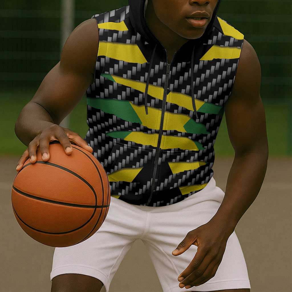 Black Jamaicans Jamaica Beast Sleeveless Zip Hoodie Ripped Flag Graphic - African Pride