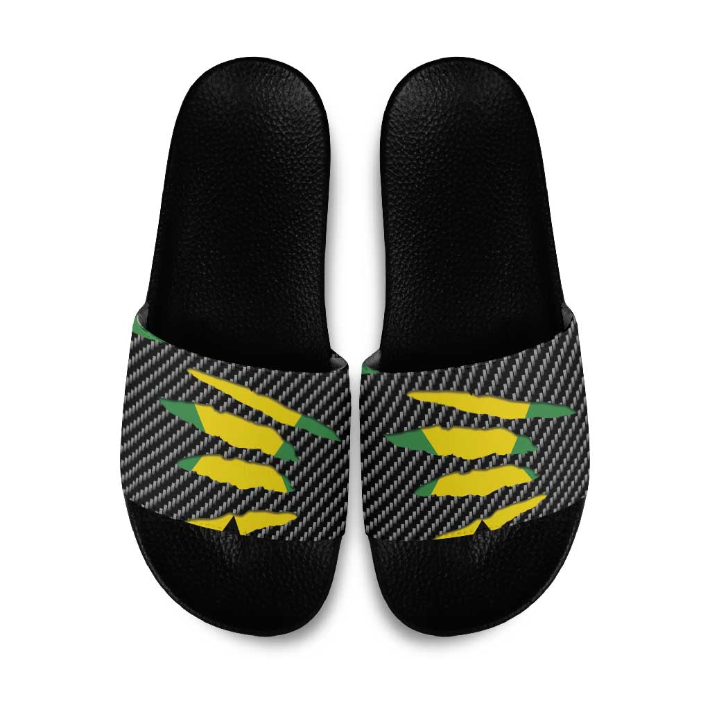 Black Jamaicans Jamaica Beast Slide Sandals Ripped Flag Graphic