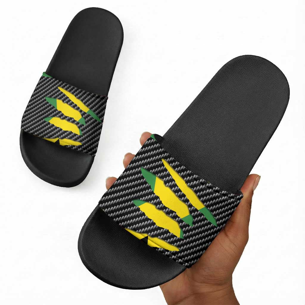 Black Jamaicans Jamaica Beast Slide Sandals Ripped Flag Graphic