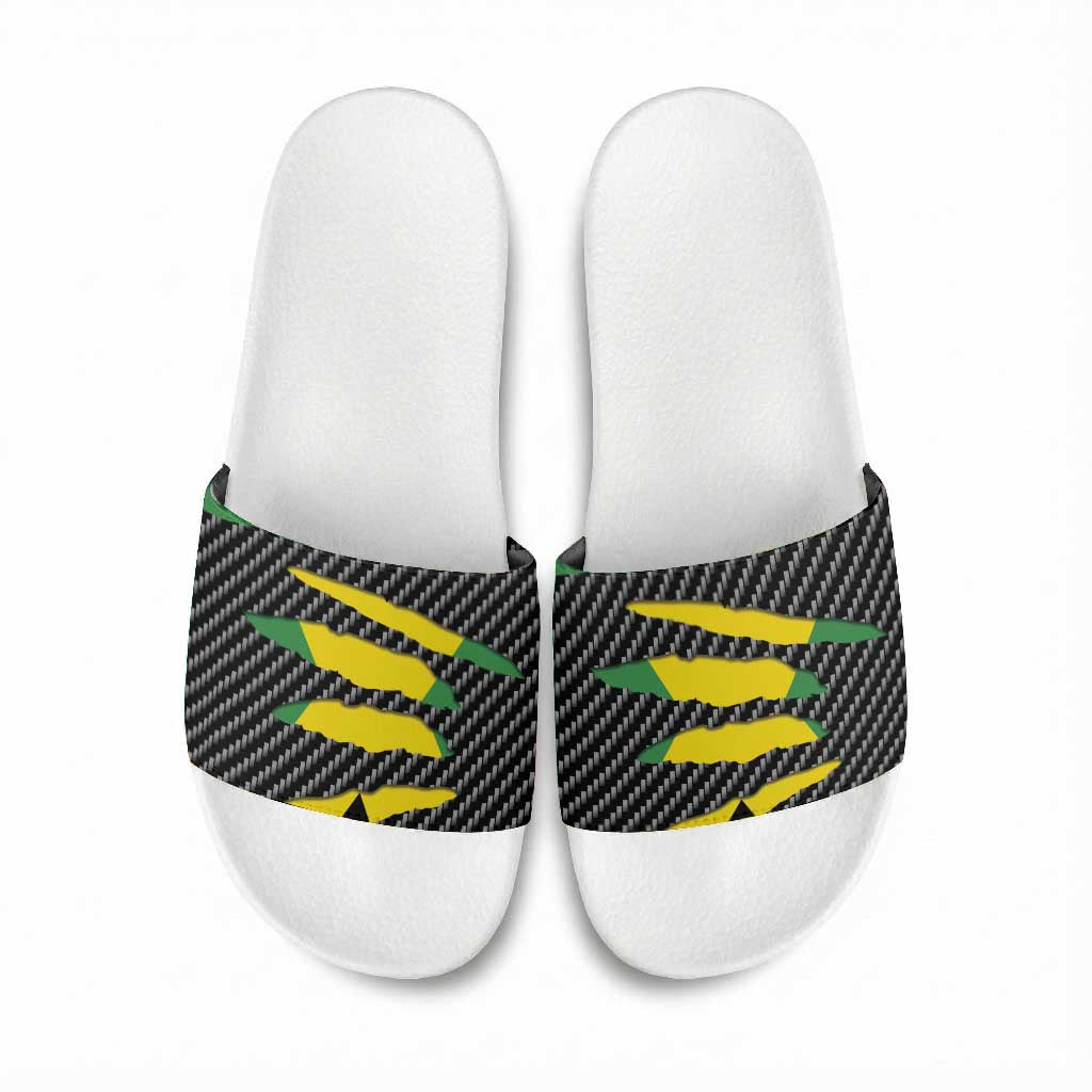 Black Jamaicans Jamaica Beast Slide Sandals Ripped Flag Graphic