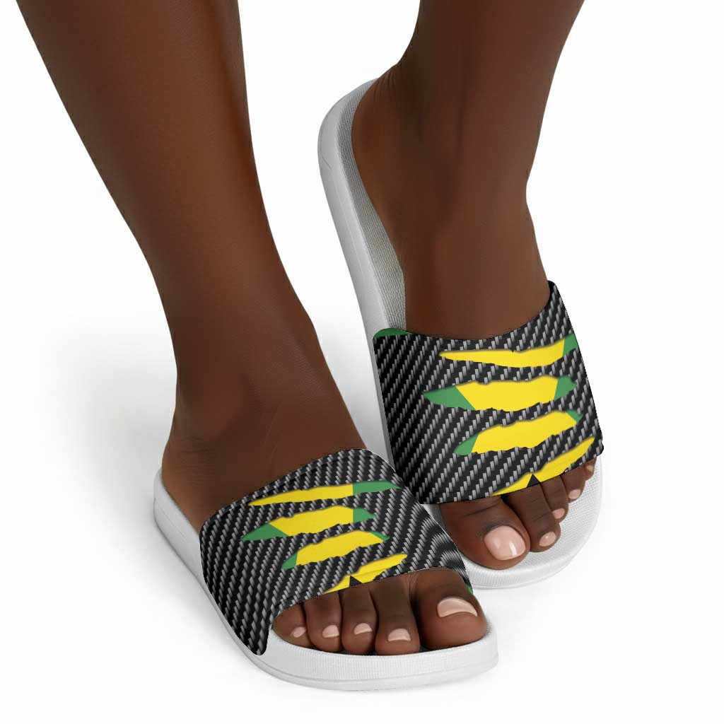 Black Jamaicans Jamaica Beast Slide Sandals Ripped Flag Graphic