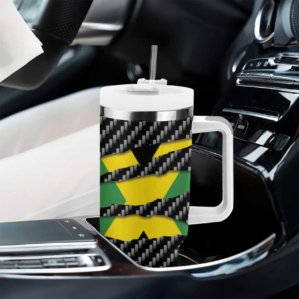 Black Jamaicans Jamaica Beast Tumbler With Handle Ripped Flag Graphic - African Pride