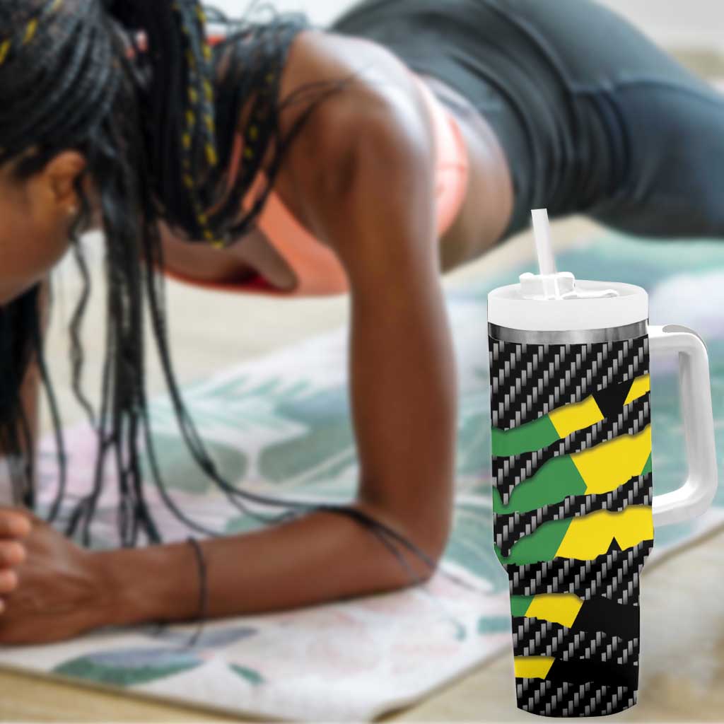 Black Jamaicans Jamaica Beast Tumbler With Handle Ripped Flag Graphic - African Pride