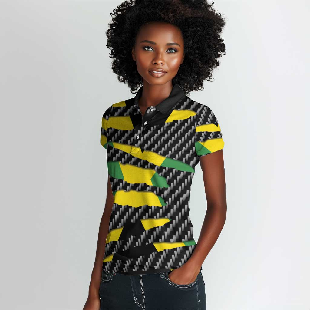Black Jamaicans Jamaica Beast Women Polo Shirt Ripped Flag Graphic LT19
