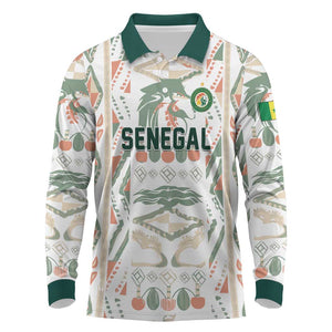 Custom World Football 2026 Senegal Long Sleeve Polo Shirt Lions of Teranga Spirit