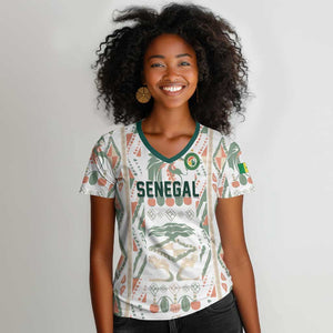 Custom World Football 2026 Senegal Women V-Neck T-Shirt Lions of Teranga Spirit