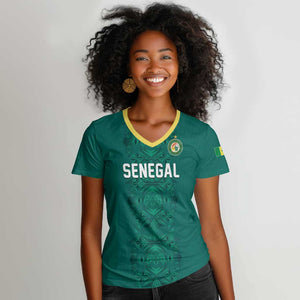 Custom World Football 2026 Senegal Women V-Neck T-Shirt Pride of the African Lions