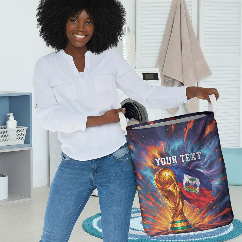 Personalized World Football 2026 Afro Haiti Laundry Basket Les Grenadiers Trophy Flag Art