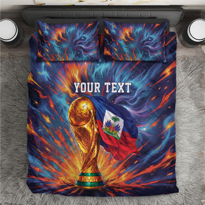 Personalized World Football 2026 Afro Haiti Bedding Set Les Grenadiers Trophy Flag Art