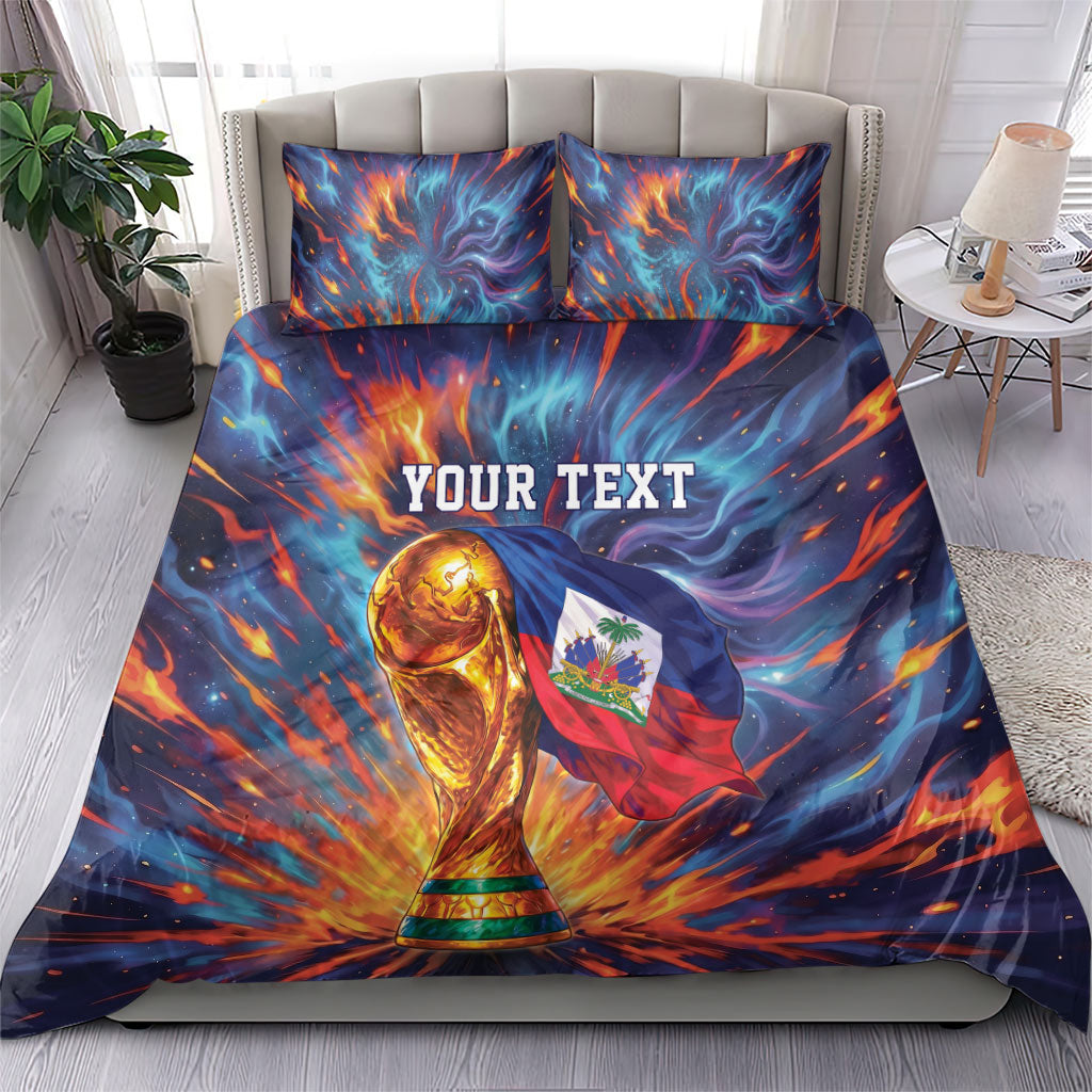Personalized World Football 2026 Afro Haiti Bedding Set Les Grenadiers Trophy Flag Art