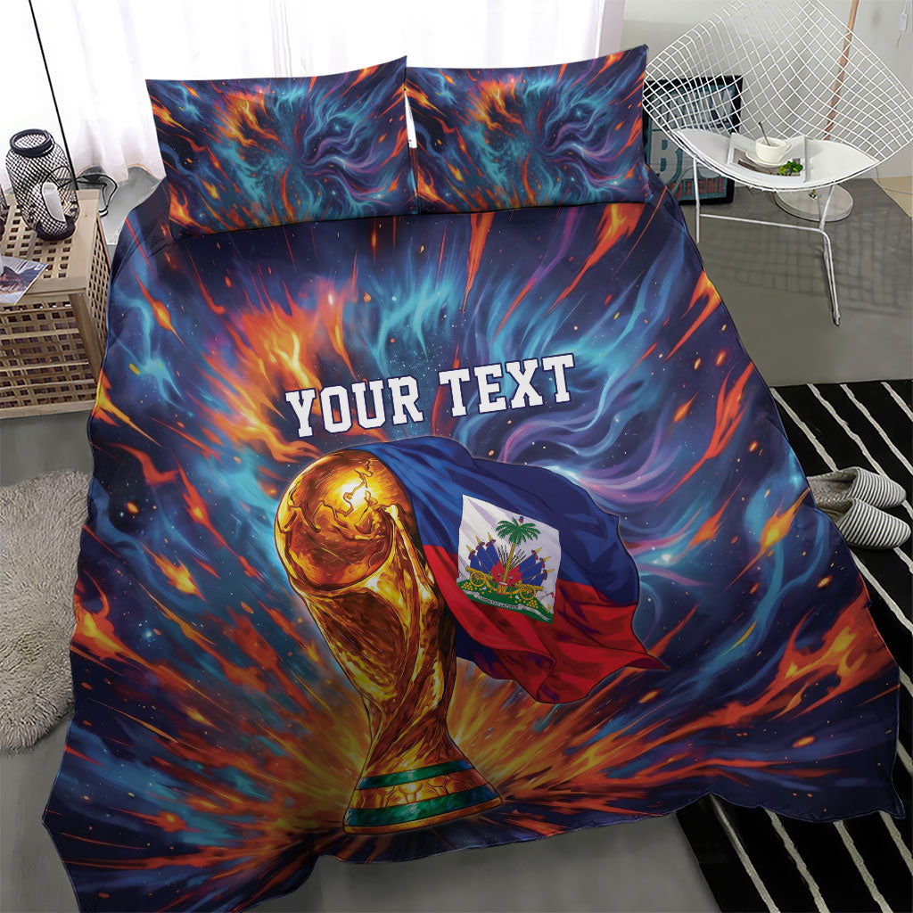 Personalized World Football 2026 Afro Haiti Bedding Set Les Grenadiers Trophy Flag Art