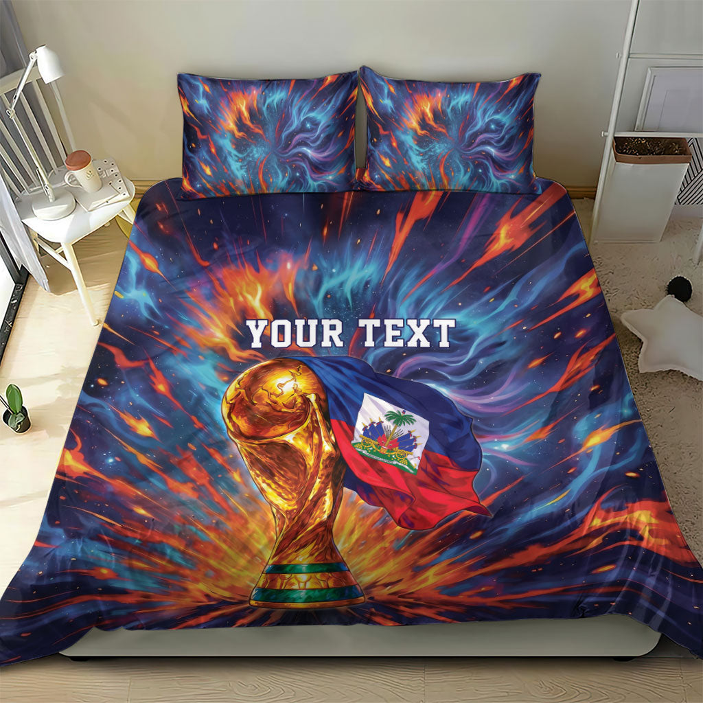 Personalized World Football 2026 Afro Haiti Bedding Set Les Grenadiers Trophy Flag Art