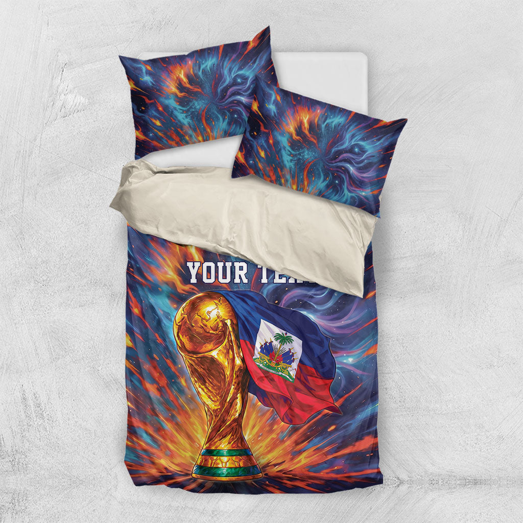 Personalized World Football 2026 Afro Haiti Bedding Set Les Grenadiers Trophy Flag Art