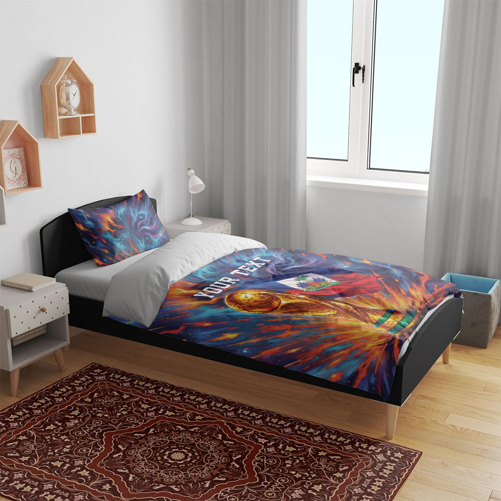 Personalized World Football 2026 Afro Haiti Bedding Set Les Grenadiers Trophy Flag Art