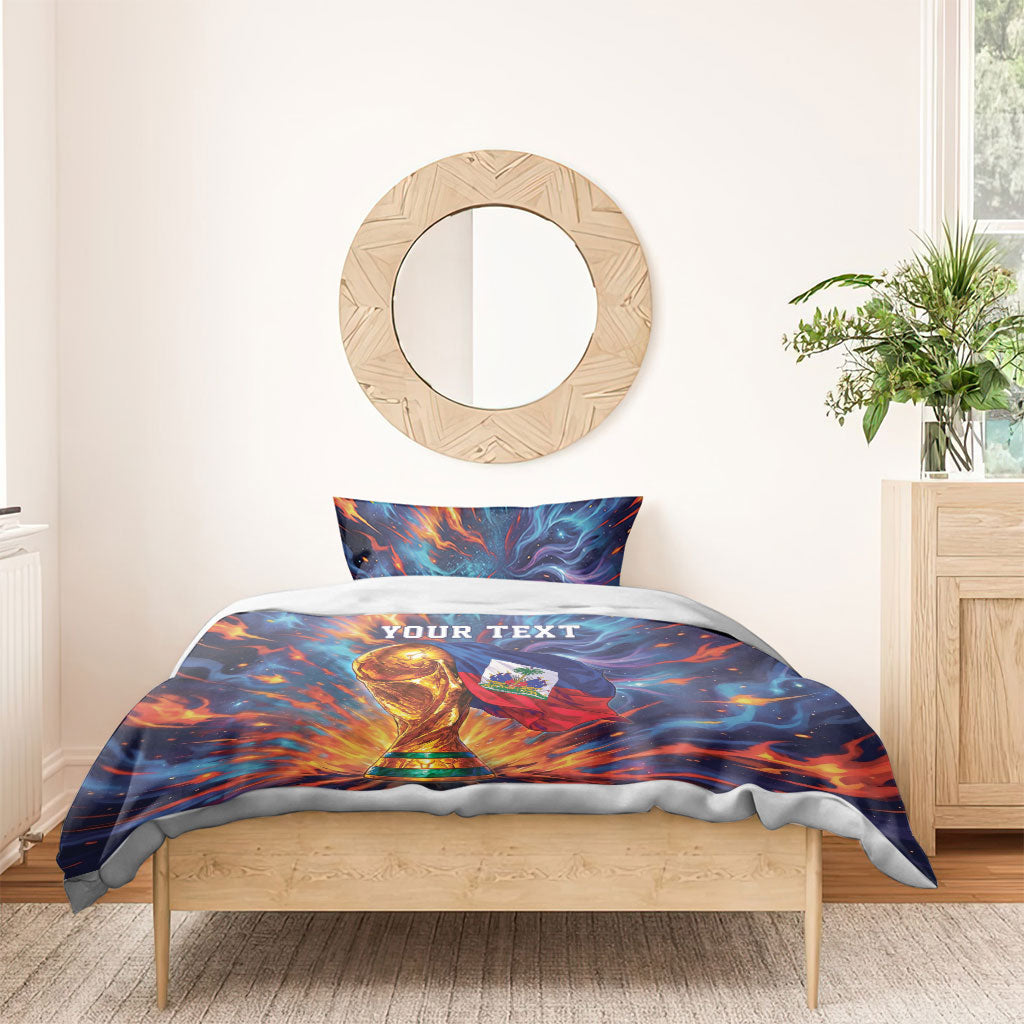 Personalized World Football 2026 Afro Haiti Bedding Set Les Grenadiers Trophy Flag Art