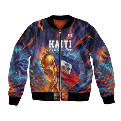 Personalized World Football 2026 Afro Haiti Bomber Jacket Les Grenadiers Trophy Flag Art