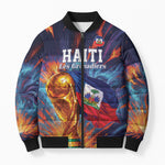 Personalized World Football 2026 Afro Haiti Bomber Puffer Jacket Les Grenadiers Trophy Flag Art