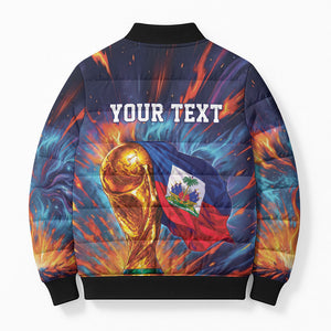 Personalized World Football 2026 Afro Haiti Bomber Puffer Jacket Les Grenadiers Trophy Flag Art