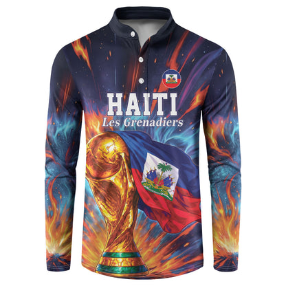 Personalized World Football 2026 Afro Haiti Button Sweatshirt Les Grenadiers Trophy Flag Art