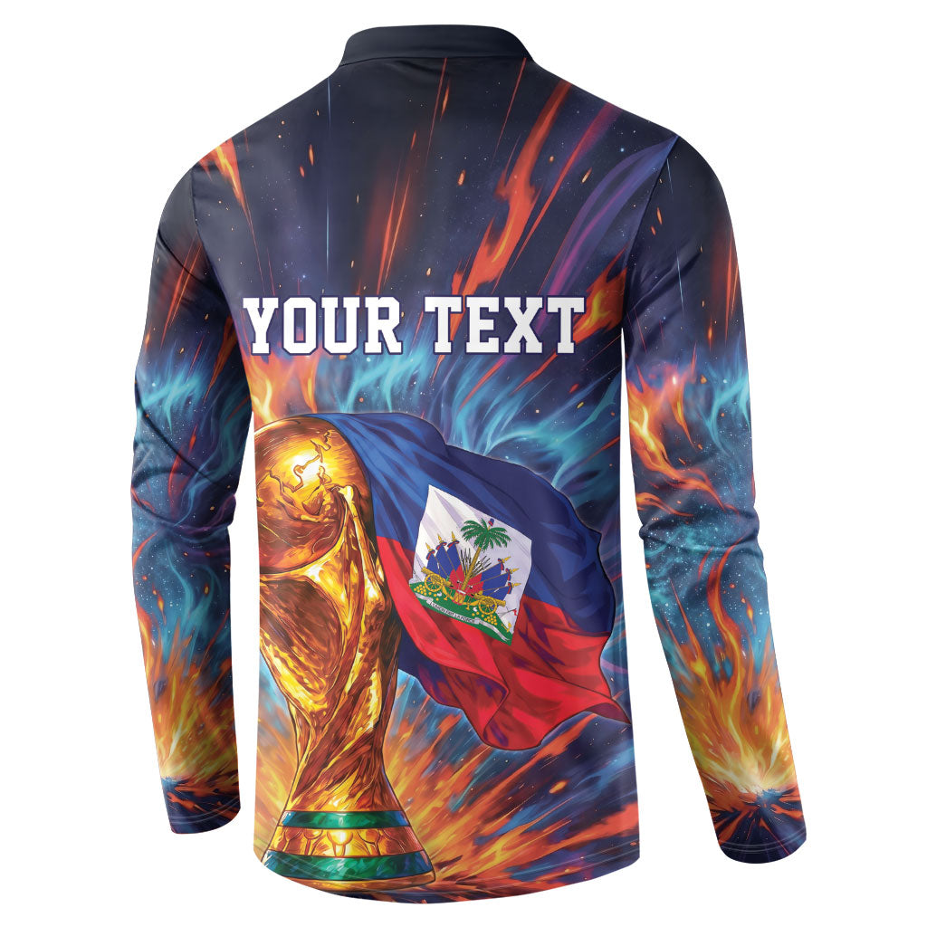 Personalized World Football 2026 Afro Haiti Button Sweatshirt Les Grenadiers Trophy Flag Art