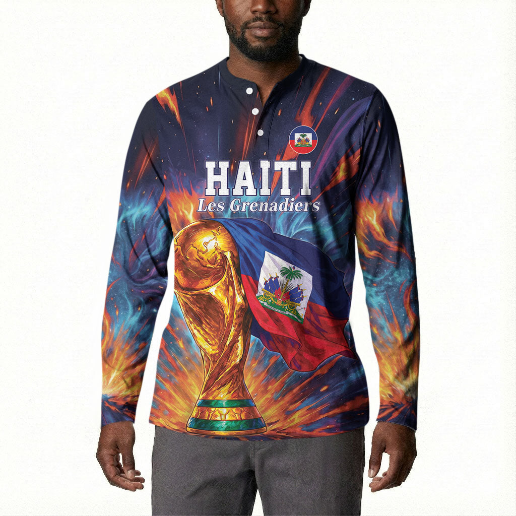 Personalized World Football 2026 Afro Haiti Button Sweatshirt Les Grenadiers Trophy Flag Art