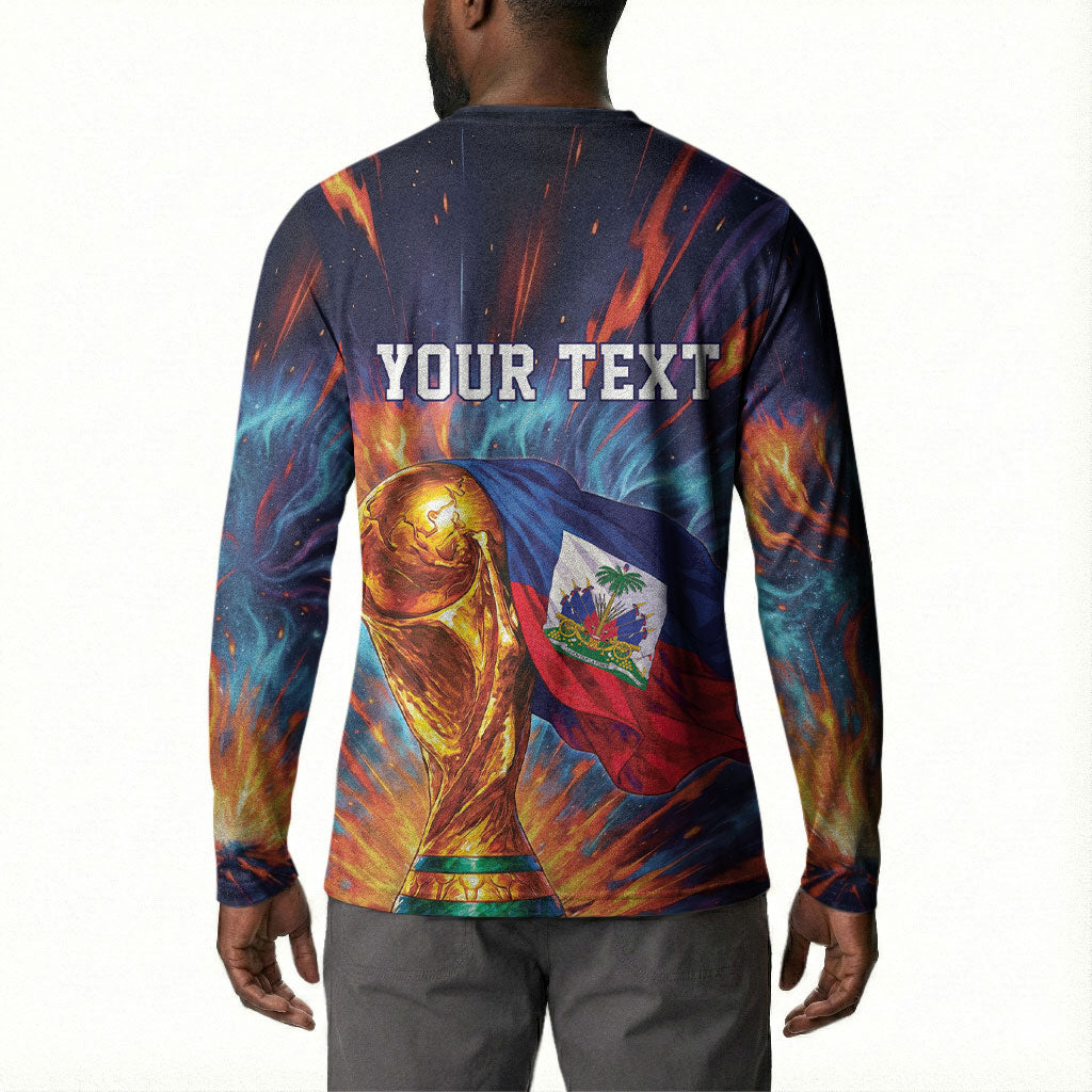 Personalized World Football 2026 Afro Haiti Button Sweatshirt Les Grenadiers Trophy Flag Art