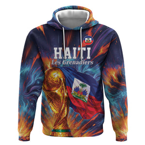 Personalized World Football 2026 Afro Haiti Hoodie Les Grenadiers Trophy Flag Art