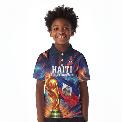 Personalized World Football 2026 Afro Haiti Kid Polo Shirt Les Grenadiers Trophy Flag Art