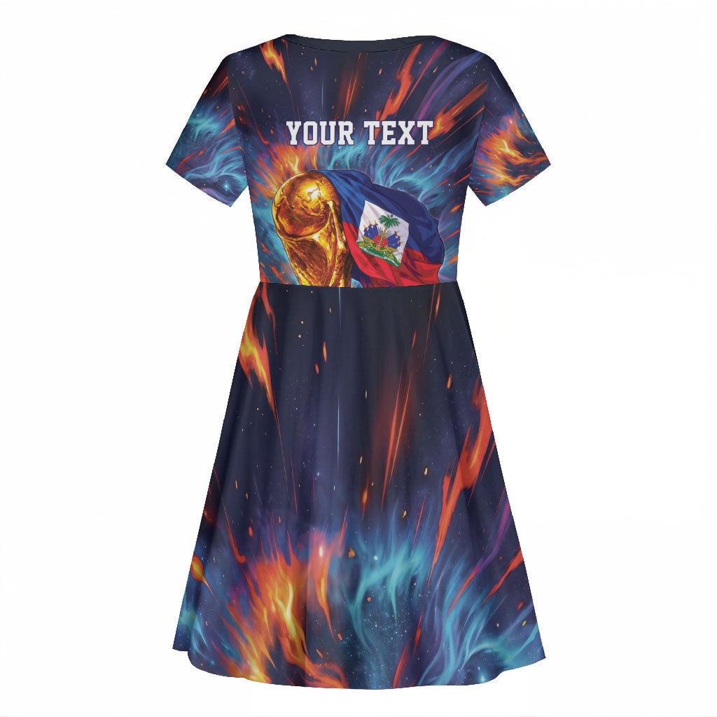 Personalized World Football 2026 Afro Haiti Kid Short Sleeve Dress Les Grenadiers Trophy Flag Art