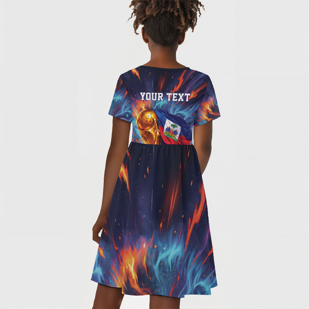 Personalized World Football 2026 Afro Haiti Kid Short Sleeve Dress Les Grenadiers Trophy Flag Art