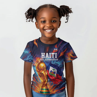 Personalized World Football 2026 Afro Haiti Kid T shirt Les Grenadiers Trophy Flag Art