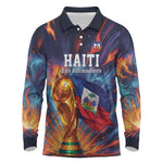Personalized World Football 2026 Afro Haiti Long Sleeve Polo Shirt Les Grenadiers Trophy Flag Art